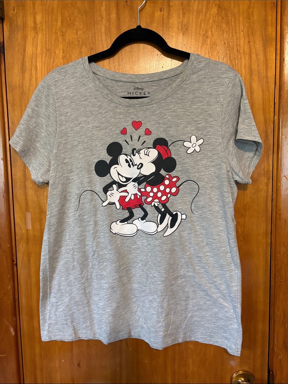Disney Womens Grey Graphic Tee with Red Accents - Mickey & Minnie - Size L